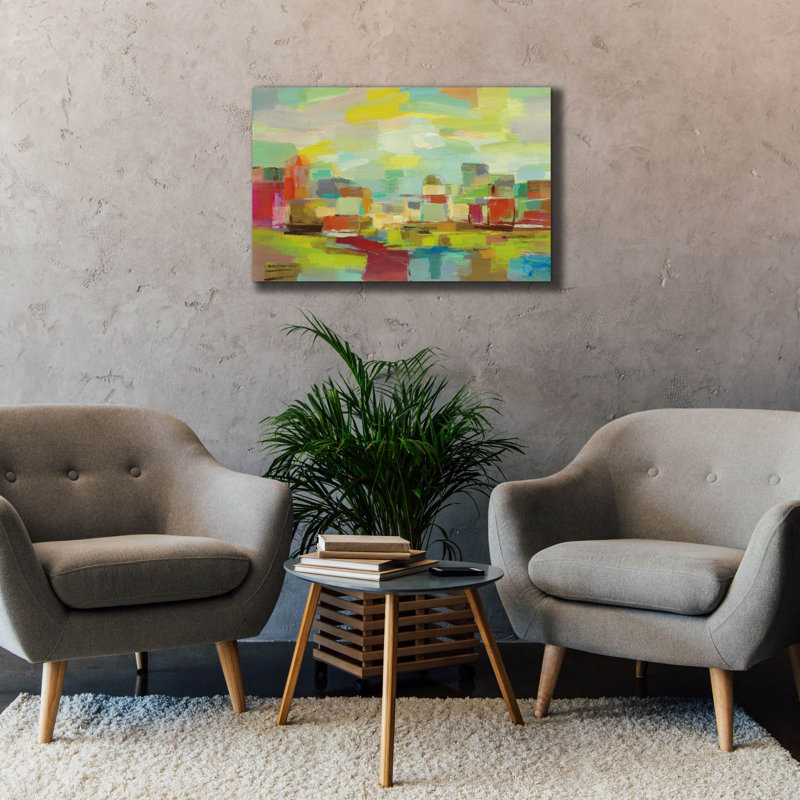 «Epic Graffiti» «Town by the River» par Silvia Vassileva, art mural sur toile, 40 po x 26 po, H 26 po x l 40 po