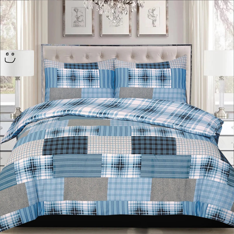 Cotton Patchwork Duvet Cover Set, Single Duvet Cover Set + 2 Additional Pieces, Blue Patchwork