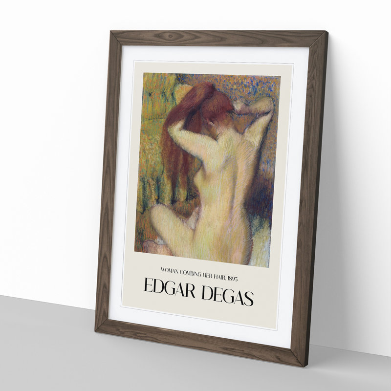 Woman Combing Her Hair Print by Edgar Degas - Picture Frame Painting, 65cm H x 48cm W x 2cm D, Walnut