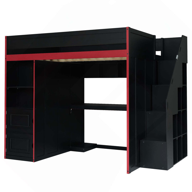 Lit mezzanine de jeu avec bureau, rangement et lumières DEL, Full