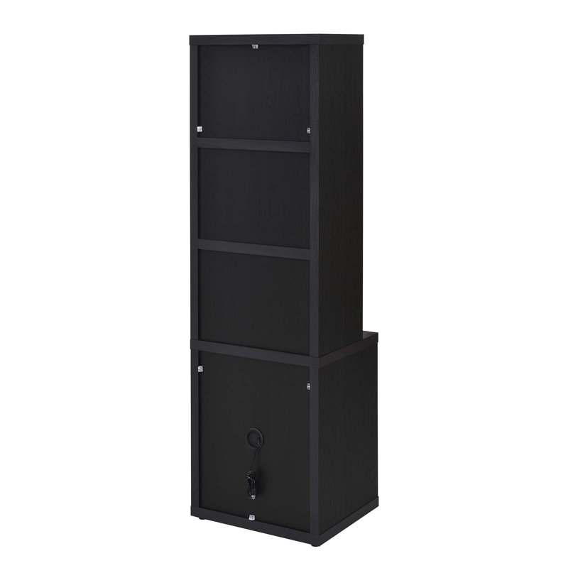 Bibliothèque Geary noire à 3 tablettes USB et tiroir verrouillable, Noir