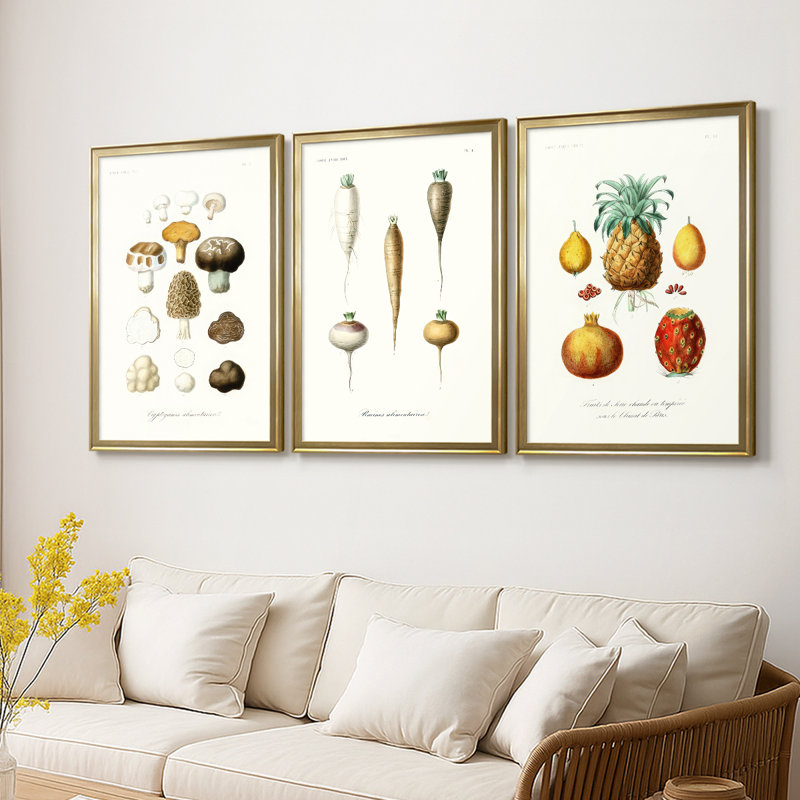 Fruit et légume Variétés IV - Toile tendue sur mesure avec châssis, 3 pièces, H 21 po x l 30 po, Doré