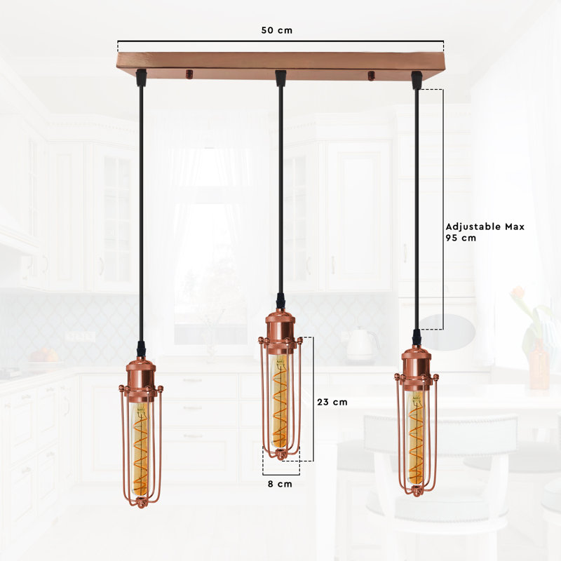 Hadeya 3 - Light Rose Gold Kitchen Island Pendant, No