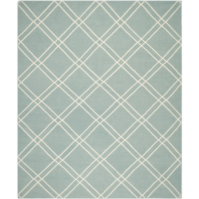 Rodgers Hand Woven Flat Weave Wool/Cotton Geometric Rug in Blue