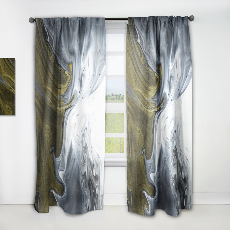 Noir, blanc, jaune et marbre liquide Art I - Rideau abstrait - Velours obscurcissant - 1 panneau, L 52 po x L 90 po