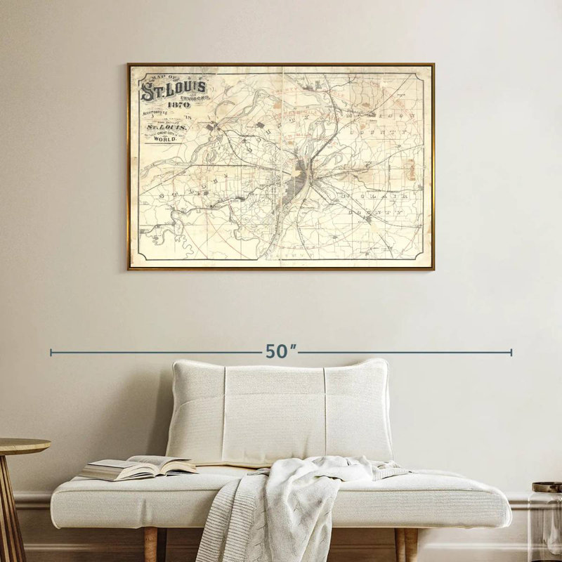 Carte rétro de St Louis II, 40 po x 27 po, Cadre flottant doré