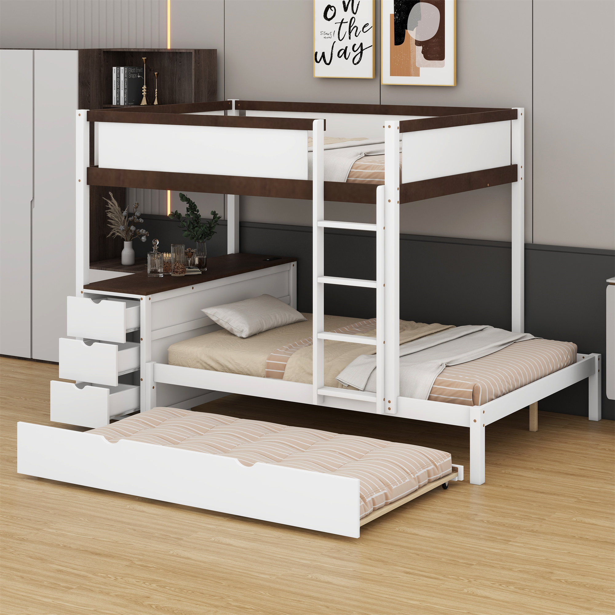 Harriet Bee Bunk Bed With Trundle, Storage And Desk - Wayfair Canada