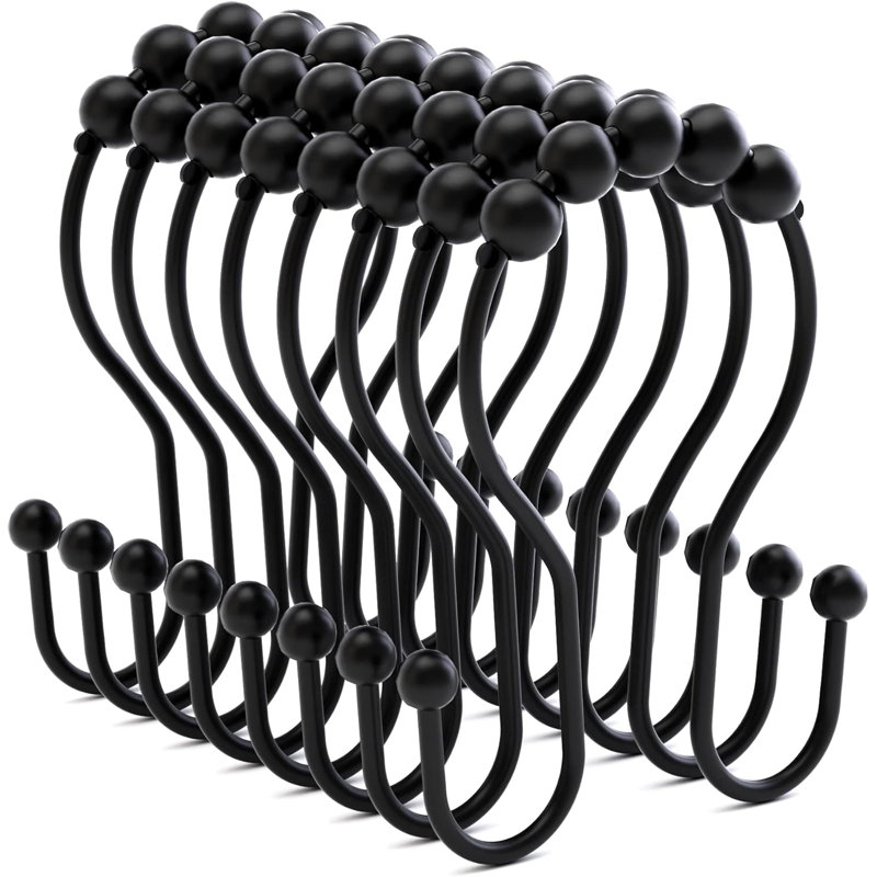 Crochets de rideau de douche Anneaux de rideau de douche Crochets de rideau de douche noirs Crochet de rideau de douche double en métal lisse antirouille, crochets pour doublure de rideau de douche Crochet pour tringle de douche