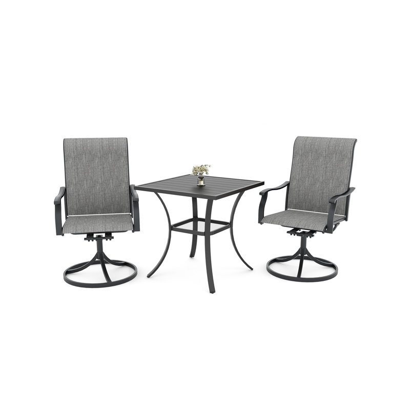 2 - Person Metal Patio Dining Set With Square Table, Gray