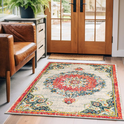 Galyean Abstract Ivory/Orange Rug