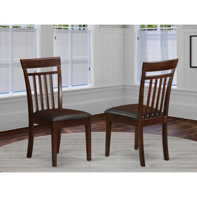 Capri Kitchen Dining Chairs - Faux Leather Upholstered Solid Wood Chairs, Set of 2, Mahogany