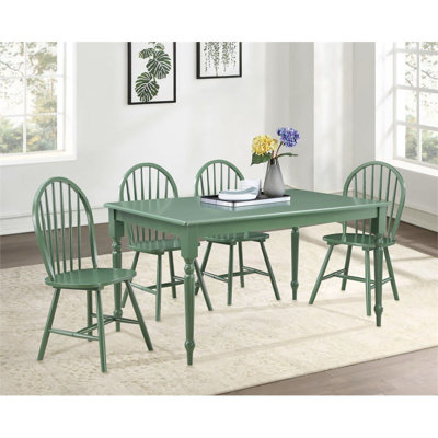 Pemberly Row 5 Piece Rubberwood Dining Set in Equestrian Green