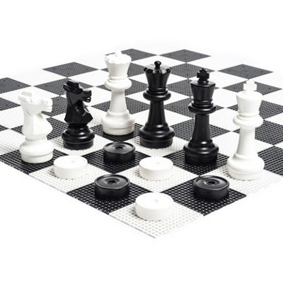 12" Tall Large Chess Set with Checkers and Hard Plastic Board