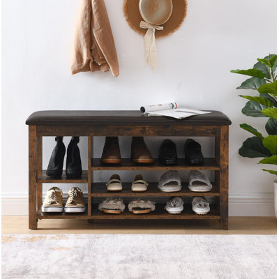 A Height-Adjustable Long Shoe-Changing Bench,Made Of Natural Rubberwood,Comes With A Comfortable Seat,Concealed Storage Space And Large Storage Compartments. Features  Wood Grain.