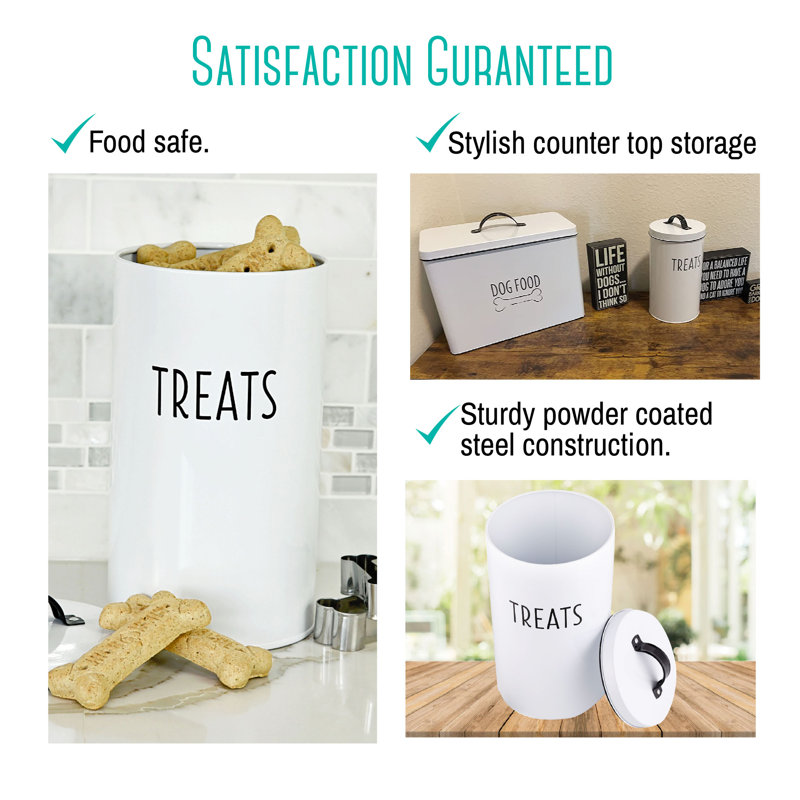 White Metal Farmhouse Pet Treat Container with Lid and Cookie Cutters