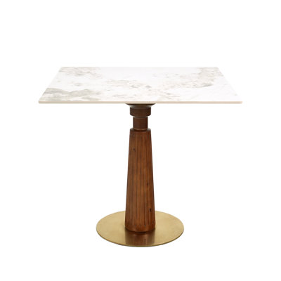 Modern Square Dining Table, Sintered Stone Table With Wooden Leg & Base, 2 - Person Kitchen Table(Only The Negotiation Table)