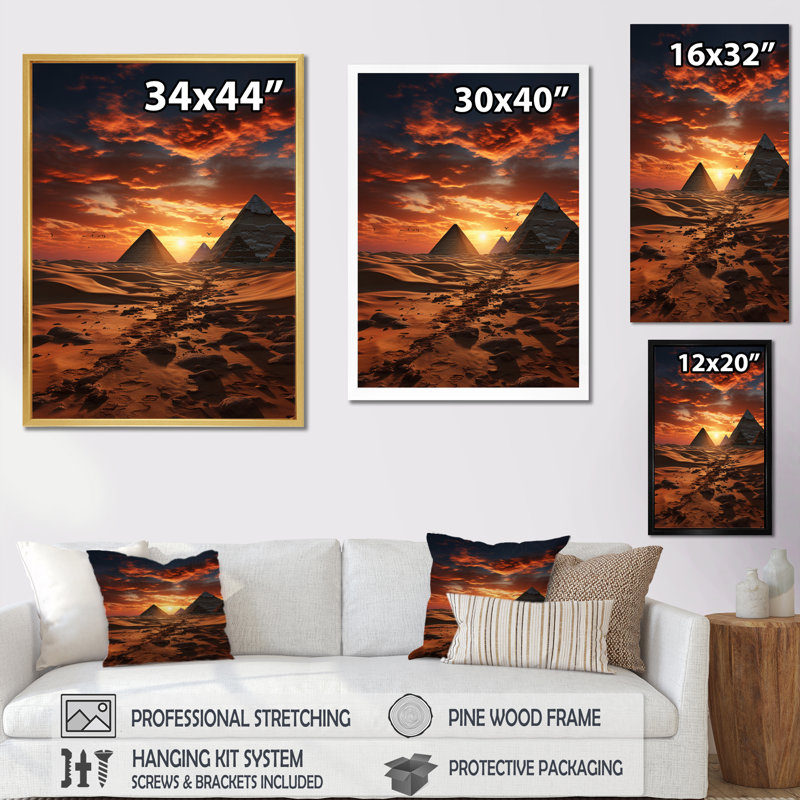 Égypte, pyramides dorées II - salon égyptien, H 20 po x l 12 po x P 1 po, Toile tendue