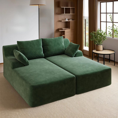 78" Modern Velvet Double Chaise Sofa With Pillows by Mercer41