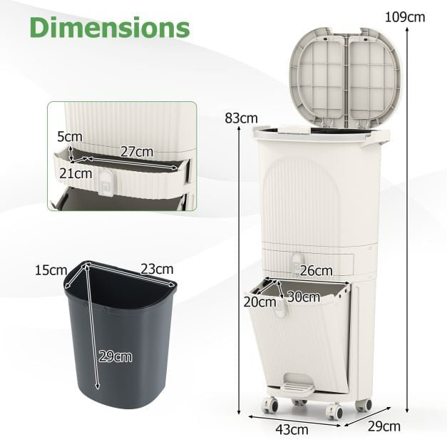 Plastic Waste Bin, Beige
