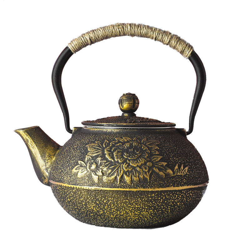 1200ml Cast Iron Black & Gold Teapot