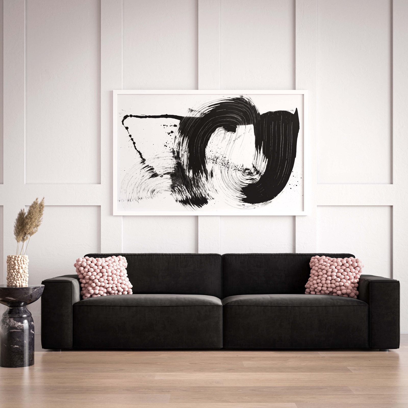 Amada 97" Upholstered Sofa, Black Velvet