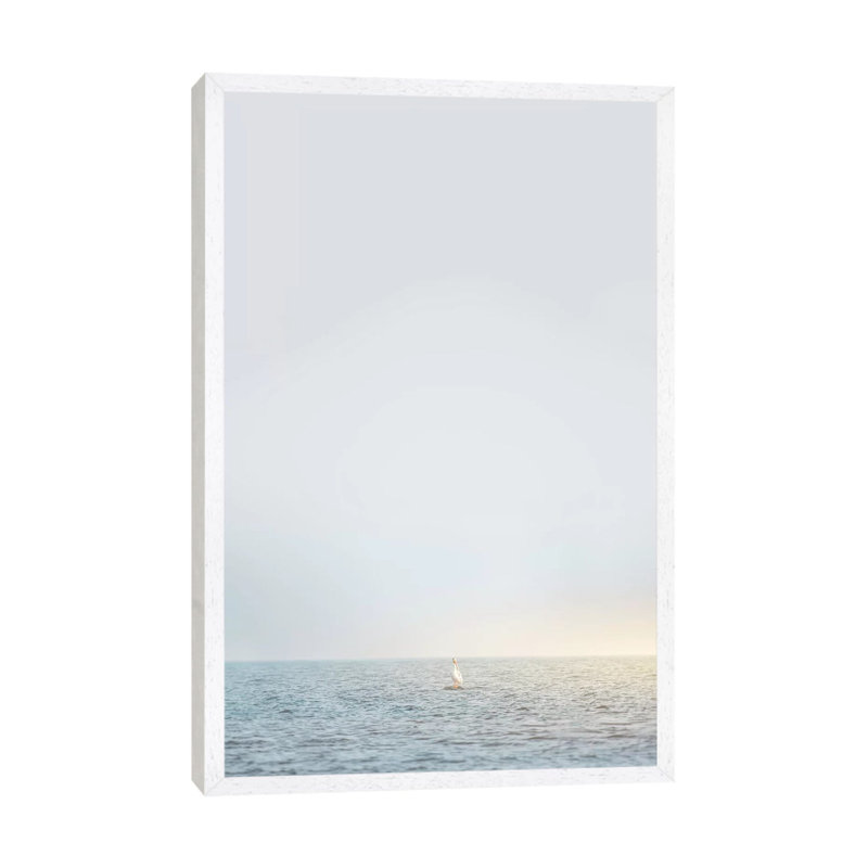 Pelican On The Rock by Nik Rave - Print on Canvas, White Framed, 101.6cm H x 66.04cm W x 3.81cm D
