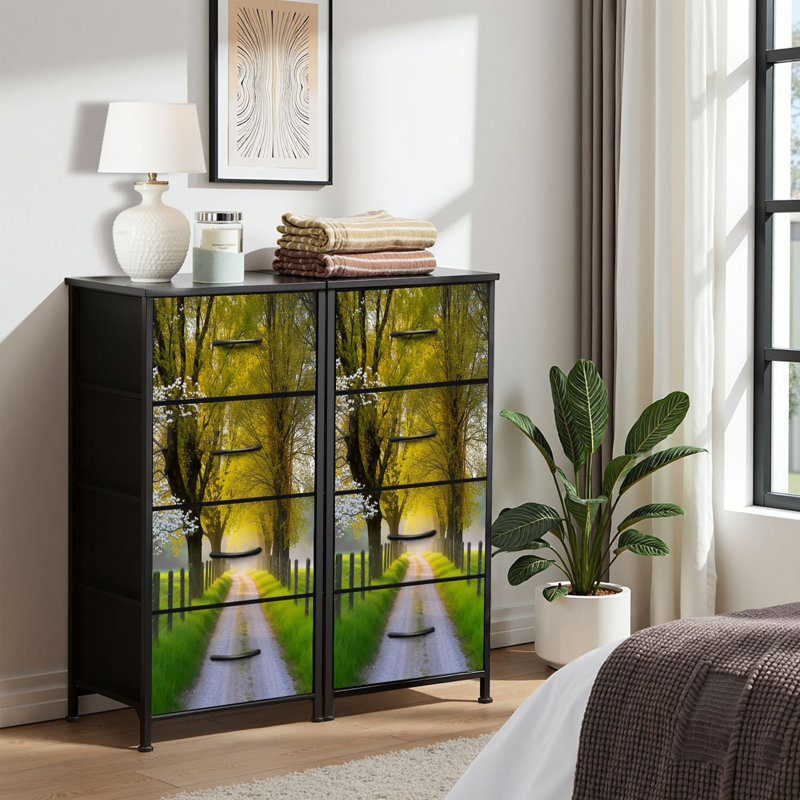 4 Drawer Dresser for Bedroom, Narrow Chest of Drawers, Wooden Top and Study Iron Frame 18"x37.5"-(WxH)