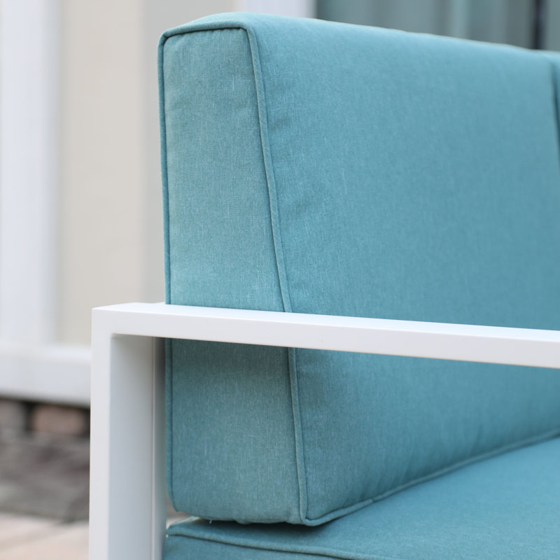 Causeuse de patio en aluminium avec coussins, Structure blanche / coussin turquoise