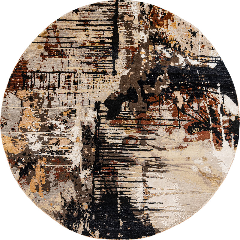 Handmade Silk and Wool Abstract Area Rug