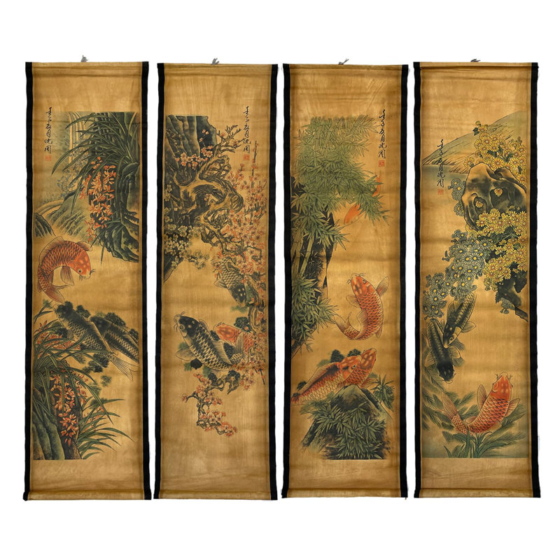 Grand ensemble de 4 peintures murales chinoises classiques pour la décoration de chambre