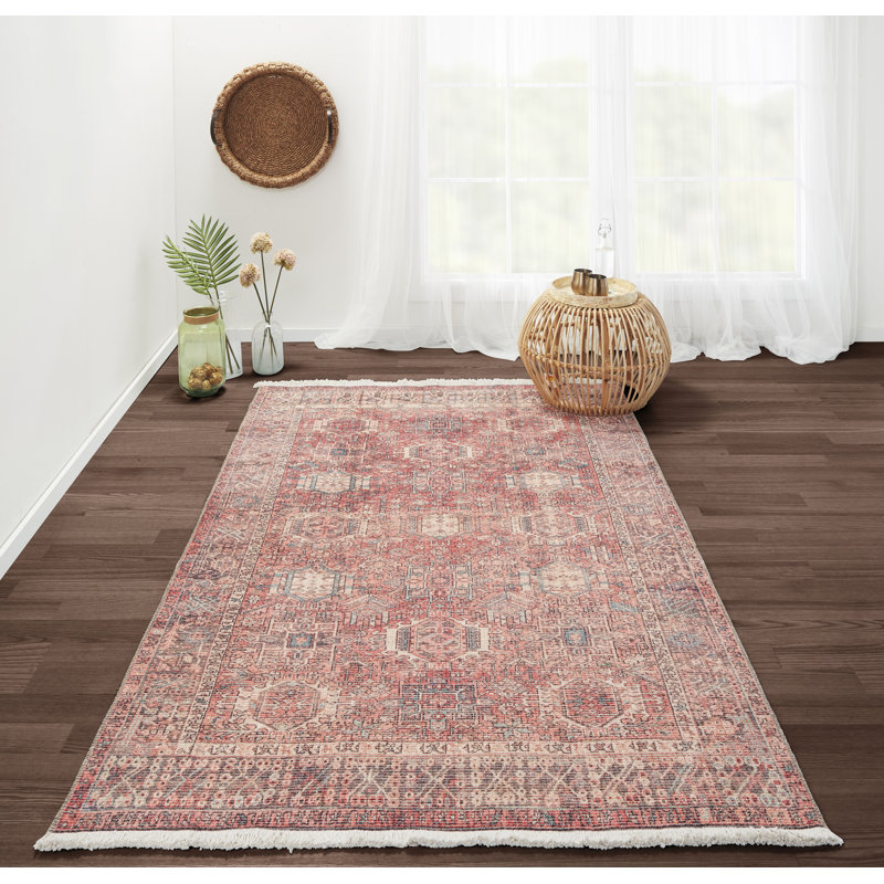 Tapis oriental rouge / bleu / ivoire Conroy, Tapis de couloir beige