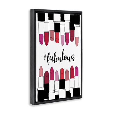 Hashtag Fabulous Lipstick Grey Framed Floater Canvas by Martina Pavlova
