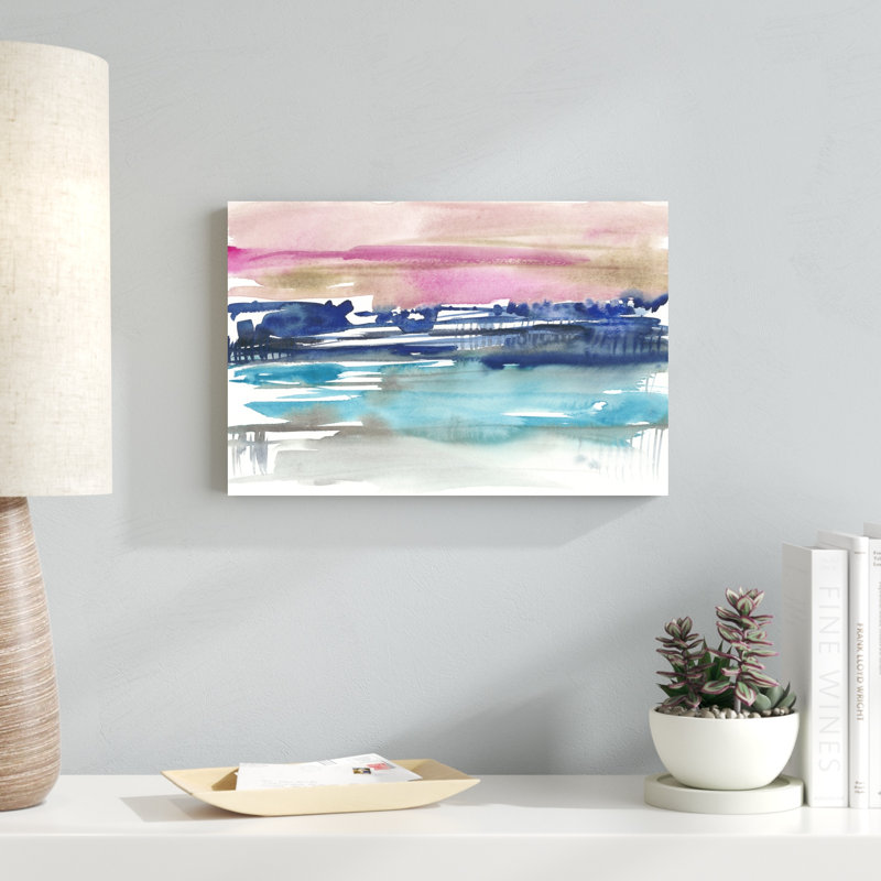 «Indigo Sunset I», peinture sur toile, H 12 po x l 18 po