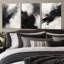 Triptyque panoramique abstrait exclusif de montagne en noir, gris et blanc, composé de 3 pièces, idéal pour décorer le salon, la chambre et le bureau.-996114209