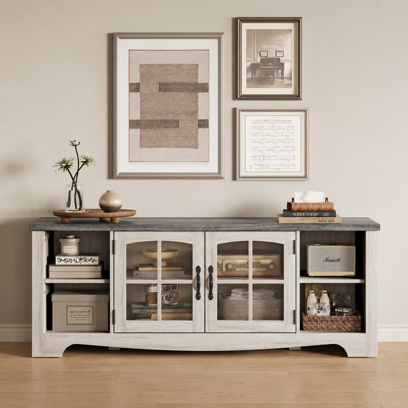 Meuble télé Callison, H 22 po x L 58 po x l 15,4 po, Blanc antique et bois gris