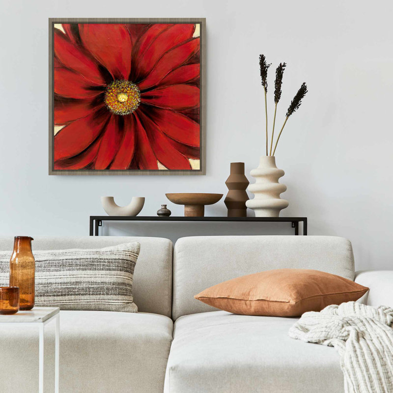 Toile botanique «Red Daisy» | Art encadré rouge pour la décoration intérieure