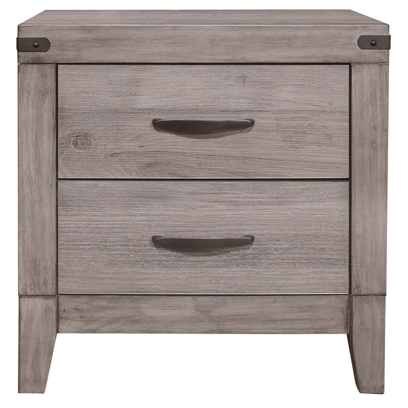 Table de chevet de chambre à coucher en gris brun - 2 tiroirs, table d'appoint en stratifié et en bois gris brunâtre, détails en métal