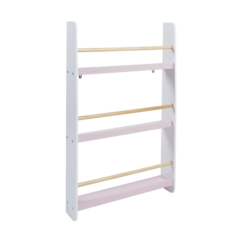 Kids Picture Book Wall Bookshelf, White/Pink