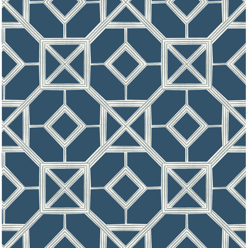 Ravello Trellis Geometric Luxury Wallpaper, Navy