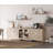 Sideboard Cabinet With Bar Hutch, Moderan Farmhouse Buffet Cabinet With 2 Glass Doors And 6 Drawers,Light Beige