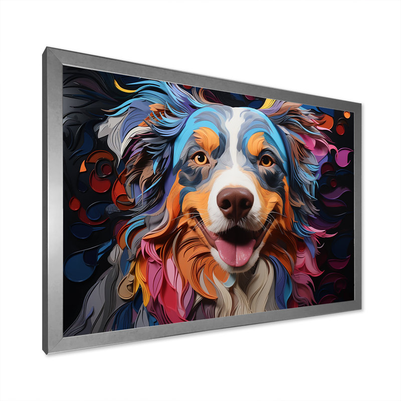 Chien, berger australien, impression sur toile, H 34 po x l 44 po x P 1,5 po, Cadre simple argenté