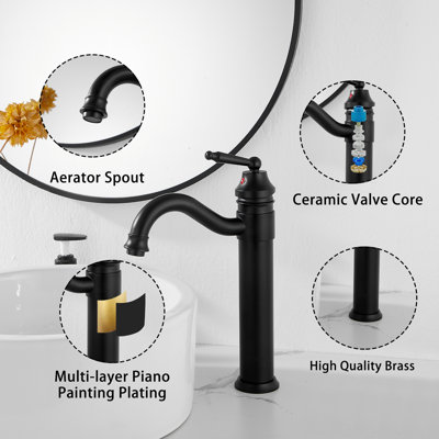 9320H - Lavabo vasque de salle de bain noir à une poignée avec drain escamotable sans trop-plein 9320H