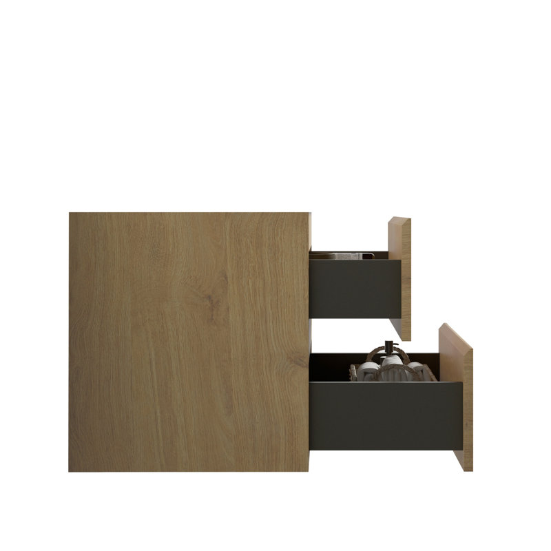 Armoire de salle de bain en finition chêne naturel - fixation murale, deux tiroirs, unité d'organisation moderne, Chêne, 23"