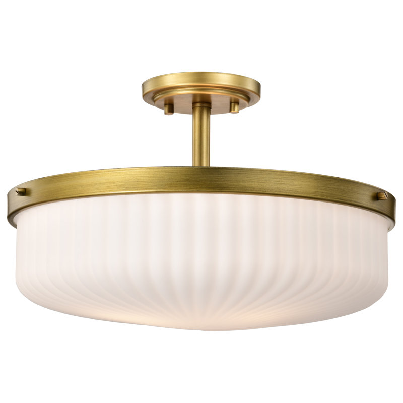 Sifuentes - Semi Flush Mount - Natural Brass Finish - Frosted Ribbed Glass, Natural Brass