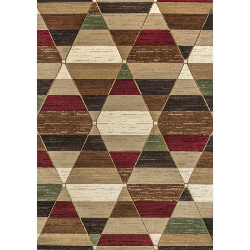 Kehoe Retro Diamonds Geometric Red/Brown/Cream Rug, Rectangle 7'10" x 10'2"
