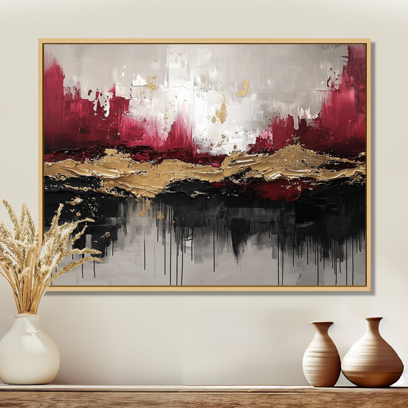 Nowshin Expressionism of Gold Pink Dark Fusion II - Neo-Expressionism Wall Art, H 30 po x l 40 po, Crème, crème
