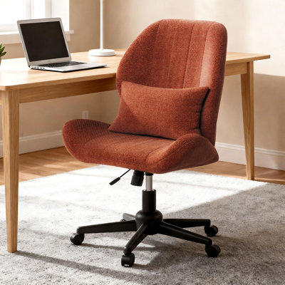Chaise de bureau à pieds croisés avec roulettes, chaise de bureau sans accoudoirs avec siège large et dossier haut, siège incurvé ergonomique pour la chambre à coucher, le bureau et la maison