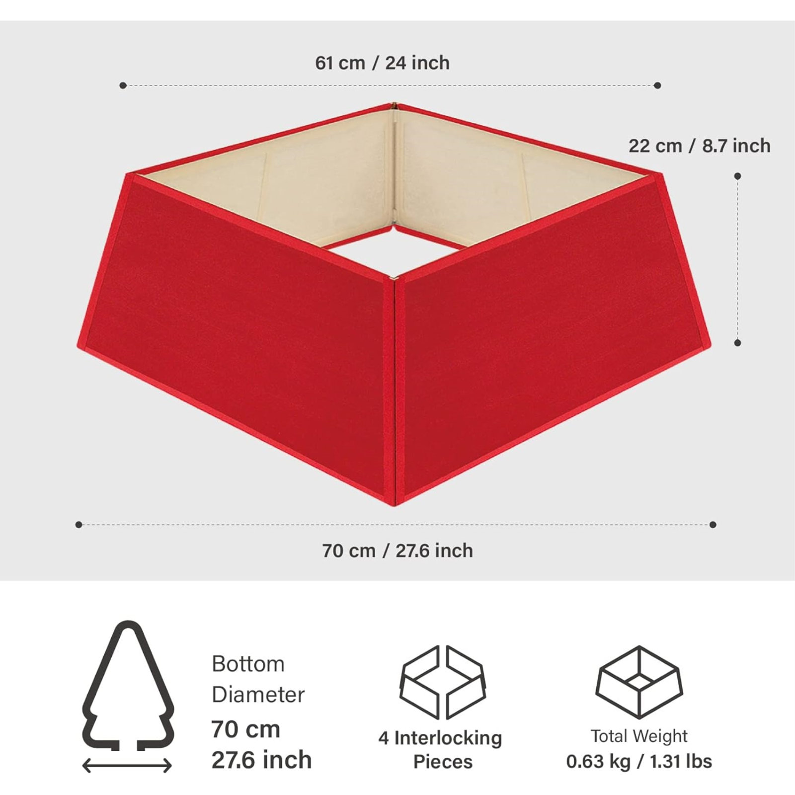 Canvas Tree Skirt, 9" H x 27.6" W x 27.6" D, Red