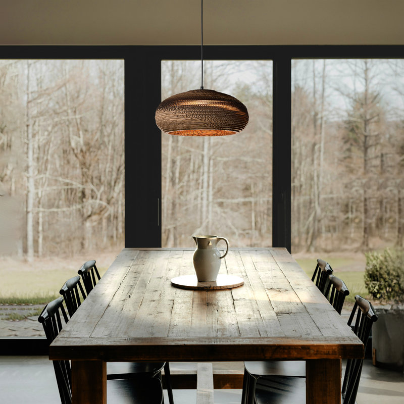 100-watt 1-light Matte Black Modern Nordic Style Pendant Light With Brown Origami Paper Shade