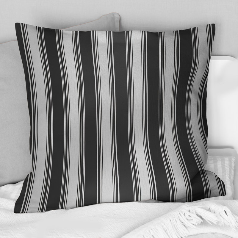 Coussin décoratif moderne noir à fines rayures II, H 18 po x l 18 po